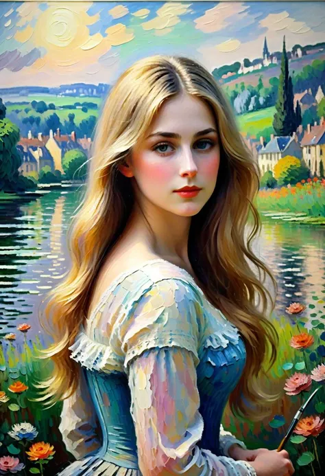 Positiv Clip L
ABSTRACT AND ATMOSPHERIC IMPRESSIONIST PAINTING, closeup of a, (in the style of Claude Monet), woman
Positive Clip G
ABSTRACT AND ATMOSPHERIC IMPRESSIONIST PAINTING, closeup of a, (in the style of Claude Monet), charming beautiful woman with long blonde hair and blue eyes, Craft a piece of Gothic Revival art featuring a mountain fortress with imposing gothic walls, perched high among craggy peaks, and a sense of gothic defense and elevation., in the background
---------