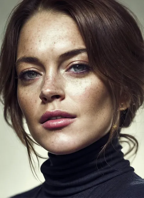 A stunning intricate full color portrait of (sks woman:1), wearing a black turtleneck, epic character composition, by ilya kuvshinov, alessio albi, nina masic, sharp focus, natural lighting, subsurface scattering, f2, 35mm, film grain, <lora:locon_lindsay_v1_from_v1_64_32:1.3>