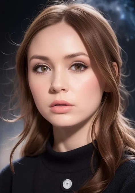 wide angle,(half-length), parted lips ,  arms behind head,
beautiful woman,
 (school uniform,black socks),blush, (snow,night lights),(nebula as background),
looking away,
 (detailed face and eyes),
photo referenced,best quality, ultra high res, (photorealistic:1.4),