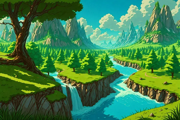 a ((large hawk)) sits on a tree limb overlooking a valley with a river running down the middle,<lora:20240112-1705071017822:0.7>,zeldawild,anime,day,masterpiece,insaneres,highest detail,insane detail,<lora:more_details:0.8>,