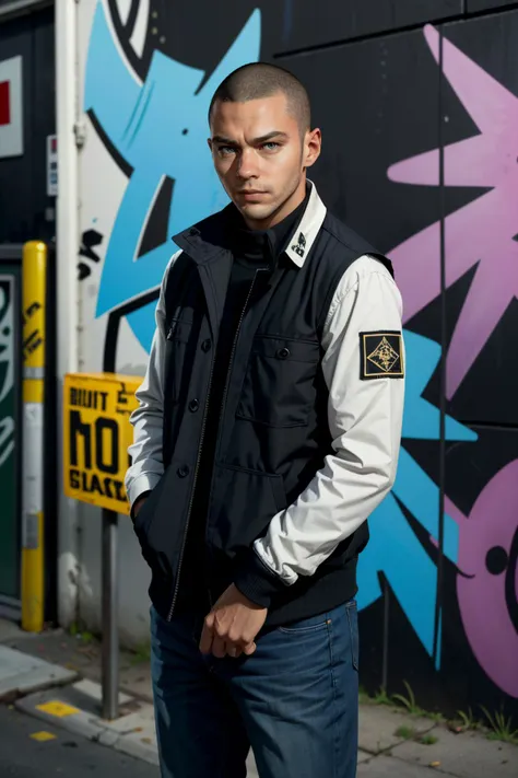 ((ultra detailed, masterpiece, absurdres))
 <lora:DBHMarkus:0.8>
DBHMarkus, 1boy, buzz cut, dark skin, standing in front of a graffiti-covered wall in a gritty urban alley