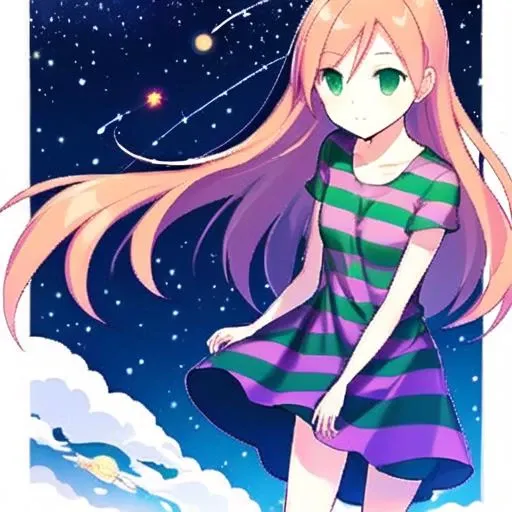 masterpiece, best quality, aurora, city_lights, constellation, crescent_moon, fireworks, galaxy, light_particles, milky_way, moon, night, night_sky, planet, shooting_star, sky, space, starry_background, starry_sky, starry_sky_print, tanabata, tanzaku, aerial_fireworks, moonlight, telescope, full_moon, space_craft, fireflies, astronaut, snowing, 1girl, striped, american_flag, green_eyes, long_hair, space_helmet, solo, skyscraper, ultimate_madoka, dust, spacesuit, desert, ufo, skyline, cloud, window, rocket, striped_dress, christmas_lights, striped_shirt, halftone_background,<lora:Lilulu_yx:0.8>