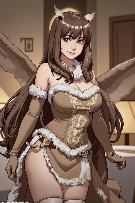  a girl,albedo,  long hair,   black hair , antlers, demon girl, antlers de demonio, albedo,   hair between the eyes  ,  yellow-eyed ,   Cleft pupils,    coloring anime  ,, Dress 1 + Head Accessory 1 +Collar 1 +Sleeves 2 ,  Sexy Lingerie Christmas Costume Passion Night Hip-Hugging Club Seductive Short Skirt Christmas Uniform Red,in a beautiful snowy landscape Christmas trees with spheres and gifts ...