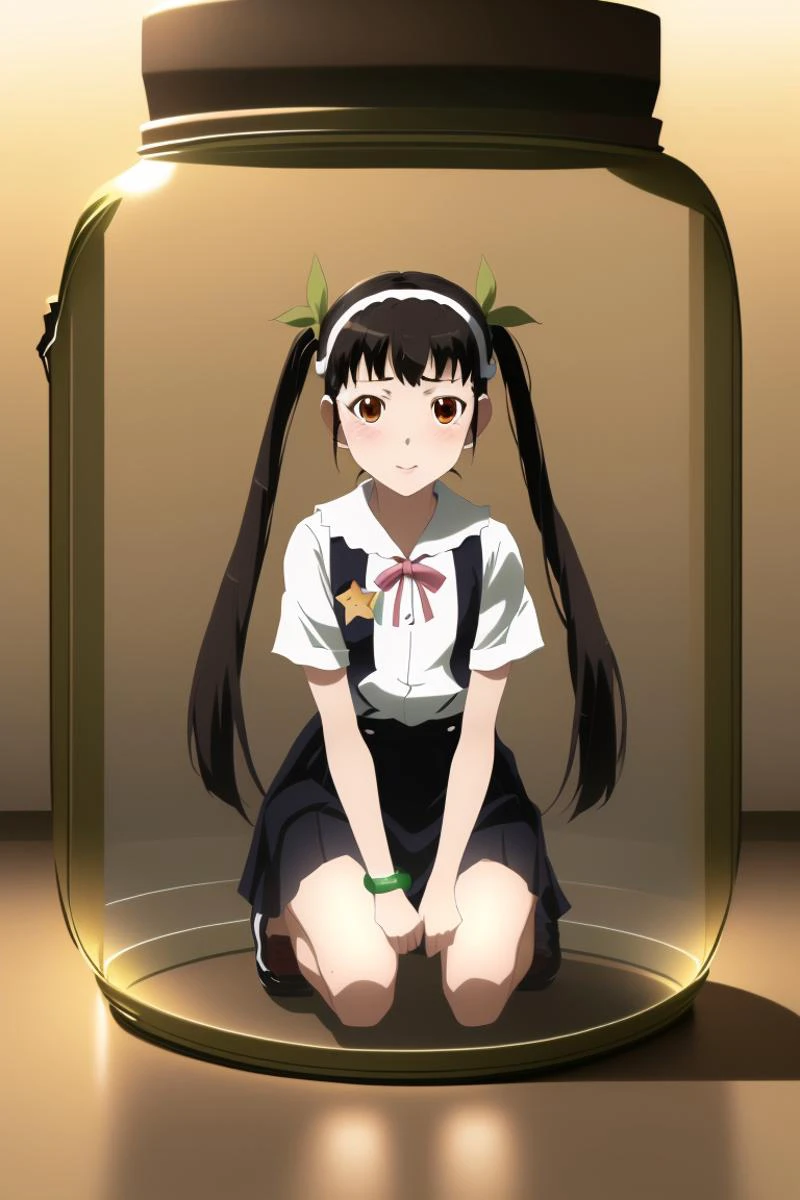 <lora:monogatari_hachikuji mayoi:0.7> hachikuji mayoi,
<lora:girlsInGlassJars_v3:0.8> in glass jar, shrunken, 8k, masterpiece, absurdres, anime,