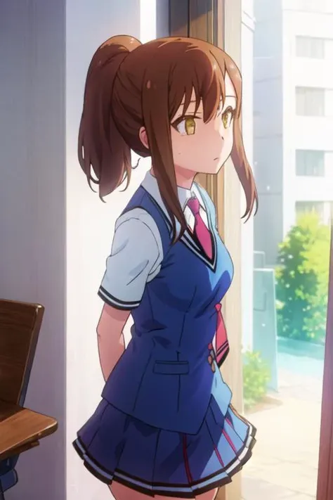 best quality, masterpiece, highres, solo, {aoyama_nanami_sakurasounopetnakanojo:1.15}, brown_hair, long_hair, brown_eyes, ponytail, yellow_eyes