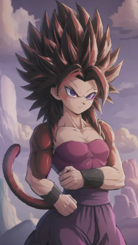 Caulifla, 1girl, (((SSj4, super saiyan 4, black Hair,))), BREAK, (((red fur on arms and chest, ))), (((Tail))), (((red body fur))), BREAK, <lora:Caulifla:1>
pink tube top, strapless, purple baggy pants, grey bracers, grey boots, BREAK, <lora:Primitive Saiyan Woman:0.5> <lora:furry_female:0.5> <lora:Son Goku - Dragon Ball:.7> <lora:dbgt_gogeta:.5>, masterpiece, best quality, hyperrealistic, extremely detailed, highly quality, 4k, sharp focus, professional photograph, sharp focus, award winning, cinematic lighting, octane render, unreal engine, volumetrics dtx, Wallpaper,