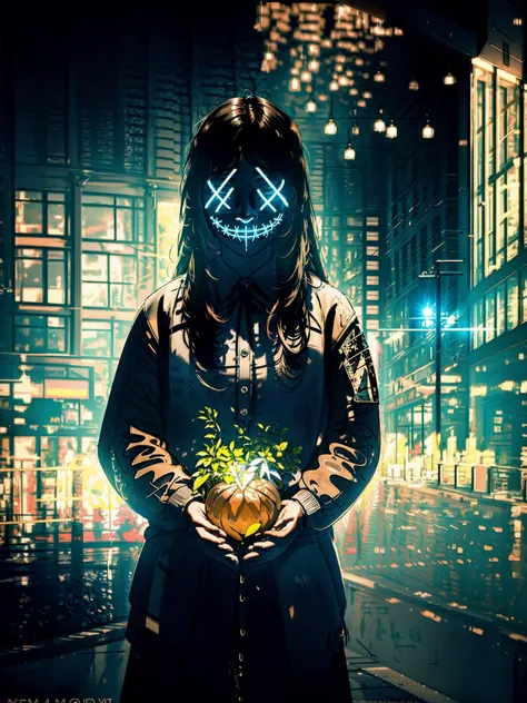 anonymousmaskneon, close up, 1girl, solo,  long hair, professional photo , night, aesthetic, natural light, highly detailed, (highly detailed background), detailed textures, wide angle, 8k, HDR, professional photoshoot, high quality photo, realistic photo, realistic shadows, detailed shadows, realistic proportions,film grain, raw photo, (raytracing)\, <lora:AnonymousMaskNeon:0.7>