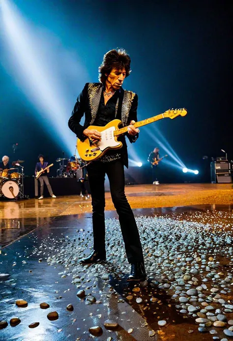 (masterpiece:1.1), piercing ultra-details, (aesthetic:1.1), fantastic epic masterpiece, photorealistic fantasy music concert , dream burst of realistic fantasy in the parallel reality,
BREAK.
a rocky scenery comes alive as "rain pours down" to the tune of "Rain Fall Down" by the ((Rolling Stones:1.5). Amidst the downpour, the band performs beside the rolling stones, adding a touch of rock 'n' roll to the natural spectacle:1.3. The scene, captured with a Canon EOS R5 using a dramatic rain exposure setting (f/2.8), ISO 1600, and a rolling stone backdrop, juxtaposes the timeless power of nature with the timeless sound of ((rock music)), creating a moment of playful irony. small round rocks to their feet, (( the light beamed and projected on the band from helicopter above)),((some one that looks like MJagger)), "ROLLING" "STONES" &k &j &l &k &j &l, guitar:1.4
Depth of field, ((insane details:1.4),(( ultra detailed)), ((absurdres)), 1:128f Zeiss lens, long aperture, UHDR, 32K, QUANTUM DOT, intricate background, detailed pupils, ultra-high resolution texture face, luminous face, (best quality:1.1),