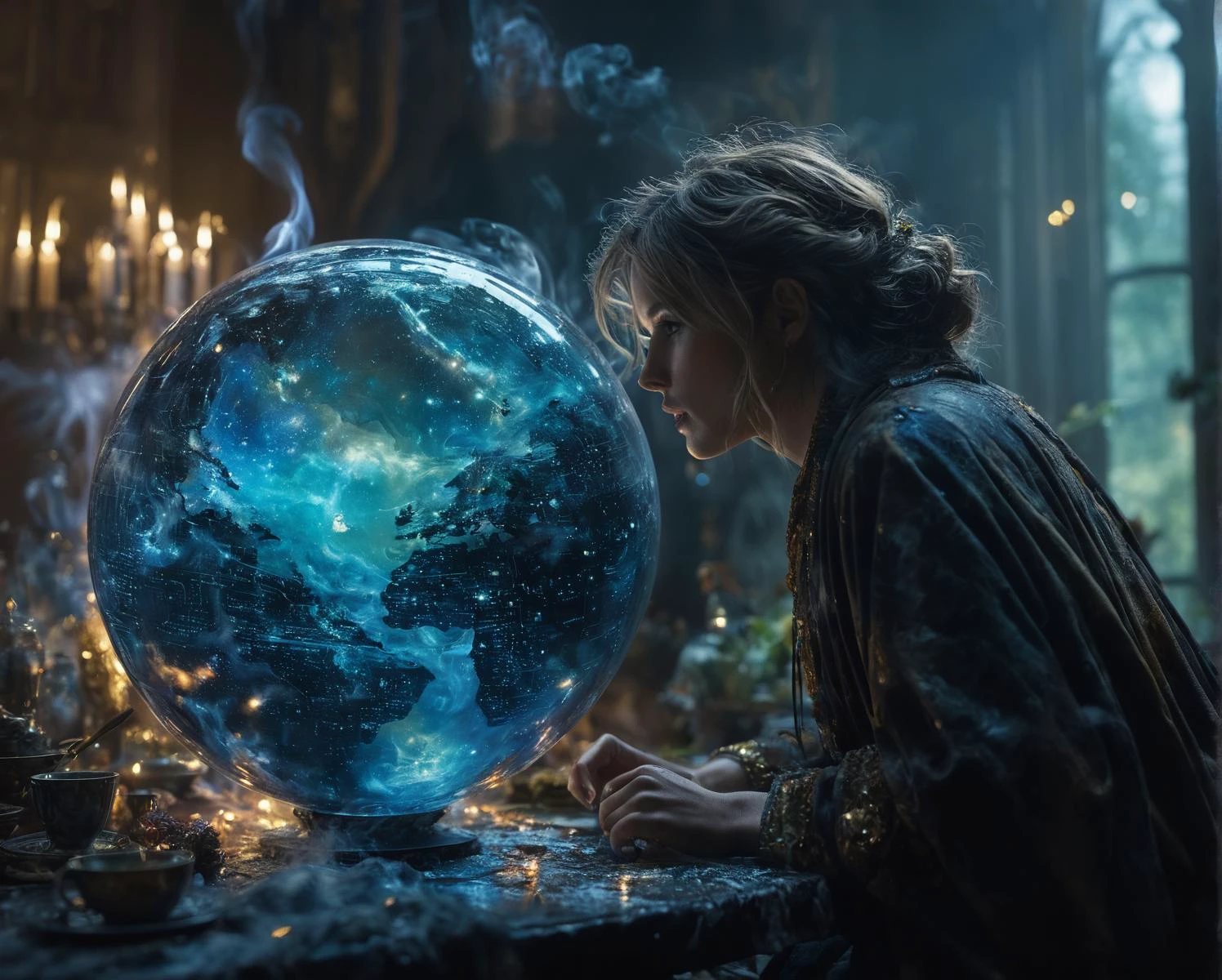 by Matthew Pillsbury , by Barclay Shaw , by Adam Elsheimer , <lora:niji3d:0.70> , digital painting, sorcerous, wizardry, shot with Carl Zeiss Sonar Lens on Canon 5D Mark IV camera, nice bokeh features, cinematic look professional color grading, lightroom