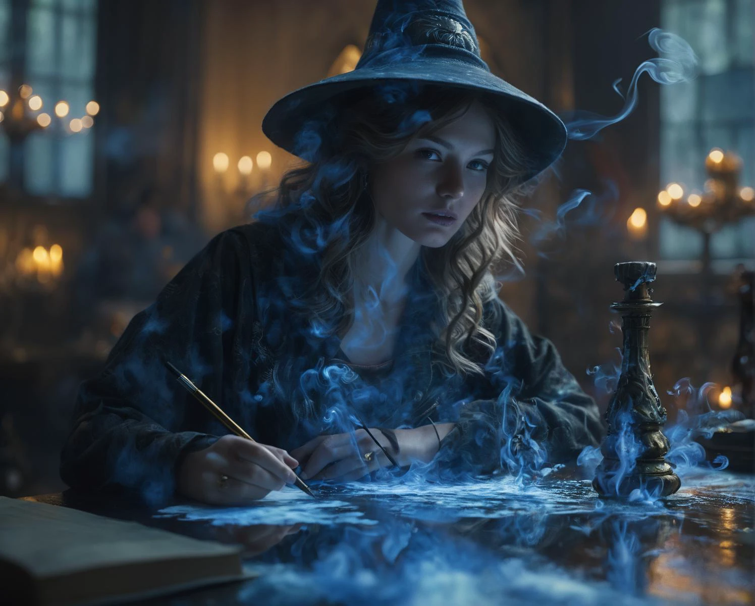 by Matthew Pillsbury , by Barclay Shaw , by Adam Elsheimer , <lora:niji3d:0.70> , digital painting, sorcerous, wizardry, shot with Carl Zeiss Sonar Lens on Canon 5D Mark IV camera, nice bokeh features, cinematic look professional color grading, lightroom