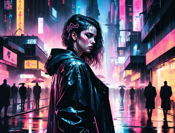 (Julia Rose), nighttime, cyberpunk city, dark, raining, neon lights , (<lora:cybergraphic_sdxl:0.5>,<lora:Cyber_Background_sdxl:0.5>), cyberpunk, synthwave, 1980s, futurism, brutalism, neuromancer, cinematic photo in a street corner, art by Agnes Cecile,art by Antoine Le Nain, art by Antoine Verney-Carron,((art by Jan Gregoor))