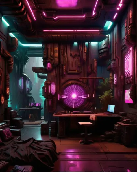 (a cyberpunk interior design ), Etheric forge, a cosmic foundry where stars are forged from primordial energy. , cyberpunk style environment <lora:Cyber_Background_sdxl:1.0>