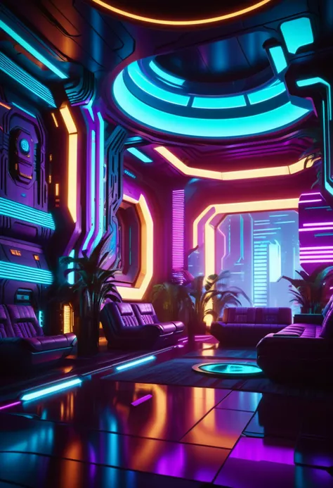 cinematic photo Cyberpunk Environments, interiors, stylized by Dan McPharlin and (Gerardo Dottori:0.8) , photograph, cyberpunk interior design, summer background, rim light, Fujicolor Pro 400H, 50mm, Muted Colors, D&D, futuristic interior design, 35mm photograph, film, bokeh, professional, 4k, highly detailed,