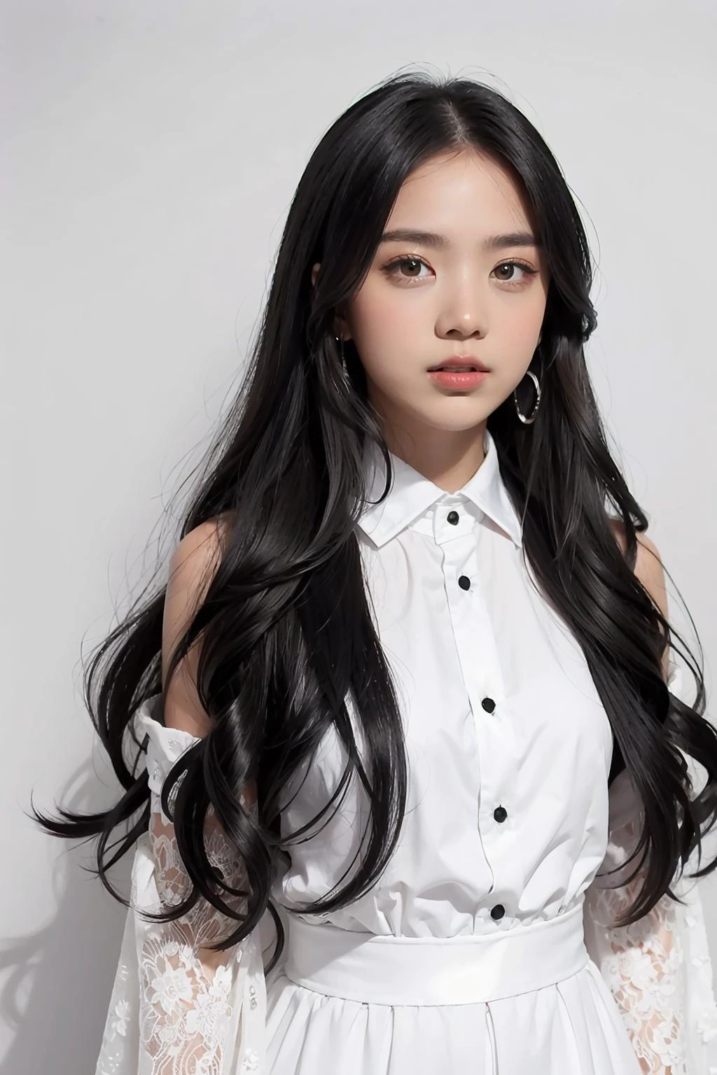 1girl, black random formal attire, white background, <lora:lilypichu-02:1>