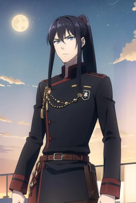 yuukanda, <lora:yuu kanda hallow s1-lora-nochekaiser:1>,
yuu kanda, long hair, black hair, ponytail, male focus,
BREAK uniform, military, military uniform,
BREAK outdoors, city, starry sky, night, moon,
BREAK looking at viewer, (cowboy shot:1.5),
BREAK <lyco:GoodHands-beta2:1>, (masterpiece:1.2), best quality, high resolution, unity 8k wallpaper, (illustration:0.8), (beautiful detailed eyes:1.6), extremely detailed face, perfect lighting, extremely detailed CG, (perfect hands, perfect anatomy),