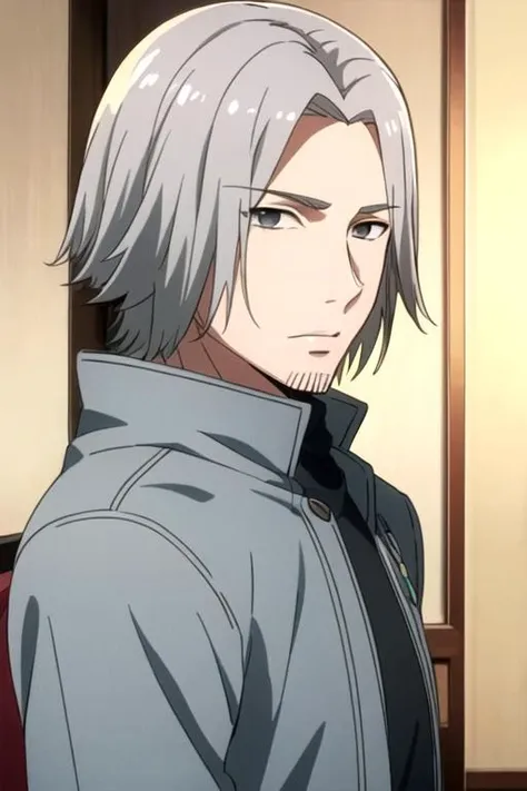 masterpiece, best quality, game cg, 1boy, solo, male focus, looking at viewer, upper body, depth of field, (watercolor illustration, soft pastel colors:1.1), , <lora:renji_yomo:0.68>, renji_yomo, grey hair, grey eyes