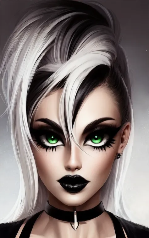<lyco:keel3d2-14:0.80>, masterpiece, best quality, 1girl, human, looking at viewer,  green eyes,  (thick lips), goth, black lips