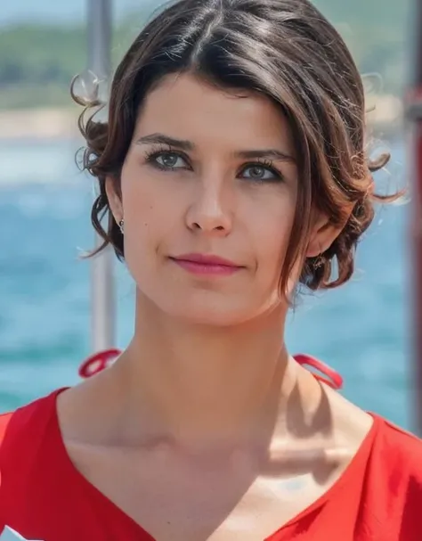 (standing:1.3) , photograph, Romantic Extreme thick Byzantine beren_saat, Short hair, Freelance Kappa Ears, Superhero Face Paint, background is Colorful Offshore oil platform, at Midday, split diopter, Hopeful, film grain, film camera, Selective focus, behance HD, art by Greg Rutkowski, <lora:beren-000012:0.9>