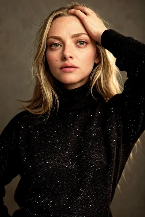 1girl, solo, a woman wearing black turtleneck sweater, hand on head, soft lighting, looking at viewer, blurry background, bokeh, chromatic aberration, depth of field, masterpiece, best quality, ultra-detailed, ultra high res, (photorealistic:1.4), raw photo, (realistic:0.2), 8k HDR, f1.4, 40mm, photorealistic, raw, 8k, textured skin, skin pores, intricate details, by Dorothea Lange
<lora:epiCRealismHelper:1> <lora:PAseer-SD15-LCM Quick:1> <lora:amanda_seyfried_lora_v01:1> as85, blonde hair