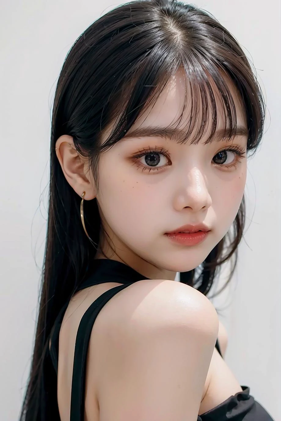 1girl,hair with bangs,black long dress,white background, <lora:NATTYV1-02:1>