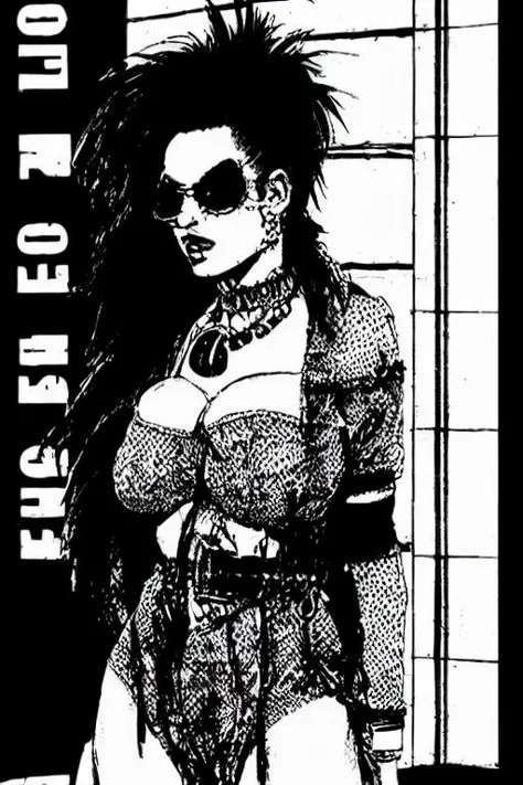 TheOldShadowrunStyles a sexy punk woman, standing streetcorner