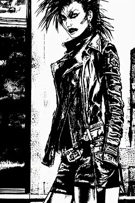 TheOldShadowrunStyles a punk woman, standing streetcorner