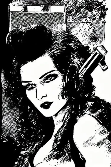TheOldShadowrunStyles a sexy elegant office woman, a (gun)and a strong police man and a car explosion city firefight