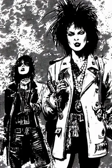 TheOldShadowrunStyles a punk woman, standing streetcorner. with a gun