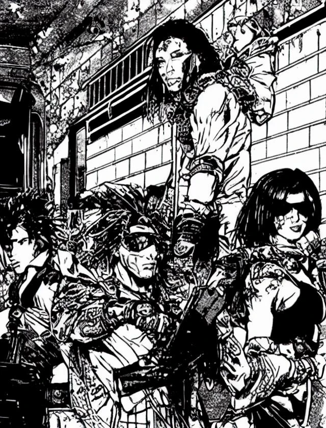 TheOldShadowrunStyles a punk bodybuilder thug, and a elegant cyberware woman in the subway
