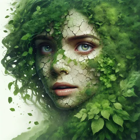 <lora:add-detail-xl:0.7> <lora:Double_Exposure:1> double exposure, white background 1girl, crying, lush greenery and drath <lora:dryearth:1>, (masterpiece:1.2), best quality