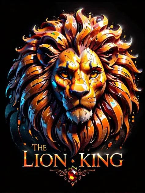 (THE LION KING text logo) <lora:Harrlogos_v1.1:1> drath, thin, fine fractal glossy vivid colored ink sketch shiny contours outlines of a perfect physique lion silhouette, with orange amber stone inlays, black background <lora:dryearth-sdxl:0.5>