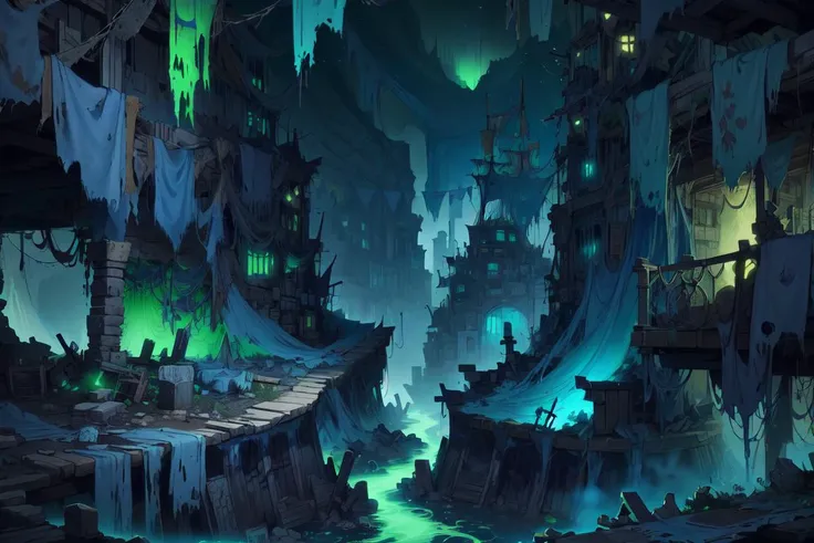 DREAD, <lora:WorldofSigmarnighthaunts:1>, tattered rags, green glowing aura, High Depth of Field architecture Town Museum,Nebula,Canyon,Mixed-use Building ,