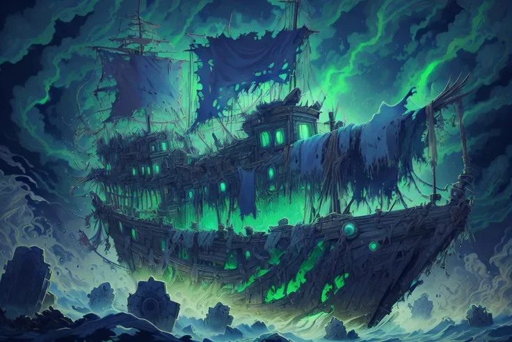 DREAD, <lora:WorldofSigmarnighthaunts:1>, tattered rags, green glowing aura, mark tedin, detailed expressive eyes, fantasy style, beware of the majestic reptilian plerkRat, here it is seen with its mane of karvyturbled flames illuminating a mythical luminorbler as it roars in the midst of an otherworldly quaysled thunderstorm on planet quirklebrock x ,
