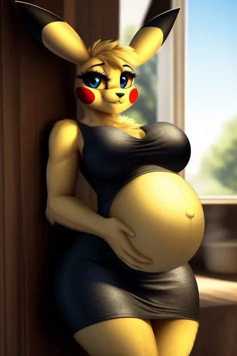 solo (anthro female pikachu),
(dress, <lora:pregnant_belly1.5:1>, pregnant, midriff, stomach, (large boobs:1), big thighs, young, body fur, fur tufts, fur fluff, happy, round eyes, big eyes, glistening eyes, big eyelashes, very cute, full body, looking at viewer, standing, inside, sunny day, day)
BREAK, (detailed background, depth of field, half body shadow, sunlight, ambient light on the body), (intricate:0.7), (high detail:1.2), (unreal engine:1.3), (sharp focus:1.1), (masterpiece, best quality, 4k, 2k, shaded, absurd res), [ambient light on the belly] masterpiece, closeup,