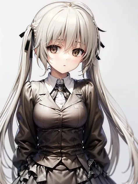 masterpiece, best quality, <lora:KasuganoSora_ksV1:0.6>, kasugano sora, twintails, hair_ribbon, ribbon, very_long_hair, brown eyes, silver hair, large breasts, cov