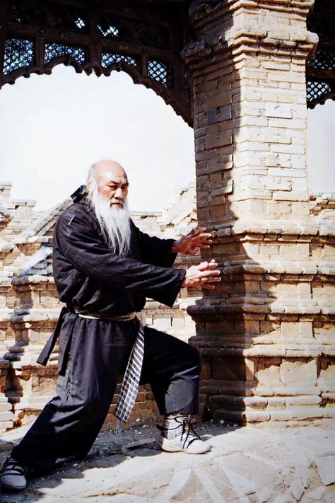 1 male,old men,bald head,full body ,fight, Shaolin Temple,(detailed pupils:1.1),best quality, masterpiece, 4K,photo \(medium\), Martial arts movements,sunny day,   <lora:yuchenghui:1>