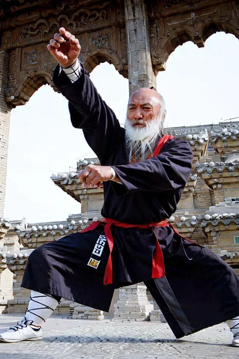 1 male,old men,bald head,full body ,fight, Shaolin Temple,(detailed pupils:1.1),best quality, masterpiece, 4K,photo \(medium\), Martial arts movements,sunny day, <lora:yuchenghui:1>