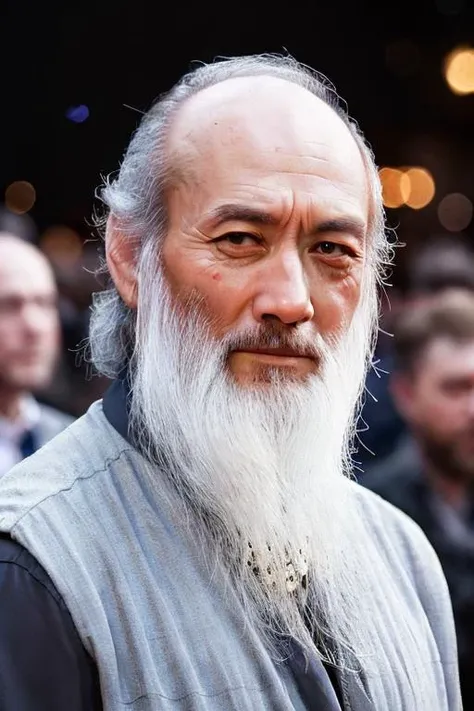 photo of (K34nuR33v3s-400:1), a men as a movie star, (portrait:1.2), very long withe beard,No beard,bald head,(half body:1.2),(face focus:1),  modelshoot style, (extremely detailed CG unity 8k wallpaper), Intricate, High Detail, Sharp focus, dramatic,photorealistic painting art by midjourney and greg rutkowski , ((movie premiere gala)), ((standing on the red carpet)), ((paparazzi in the background)), (looking at viewer), (detailed pupils:1.2), (elegant suit:1.3)Fighting posture,  <lora:yuchenghui:0.8>