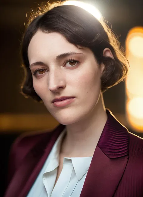 portrait of skswoman, hungry , wearing luxury clothing , with burgundy Feathered haircut , background fire epic (photo, studio lighting, hard light, sony a7, 50 mm, matte skin, pores, colors, hyperdetailed, hyperrealistic), <lyco:Phoebe Waller-BridgeV3:1.2>