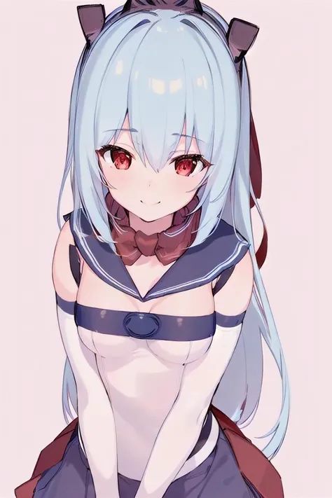 best quality, ultra high res, 1girl, looking at viewer, facing front, <lora:chuixue-1:1.15> ,,chuixue, 1girl, red eyes, blue hair, solo, long hair, scarf, looking at viewer, smile, , detached sleeves, red scarf, skirt, braid, hair ribbon,(upper body:1.2),