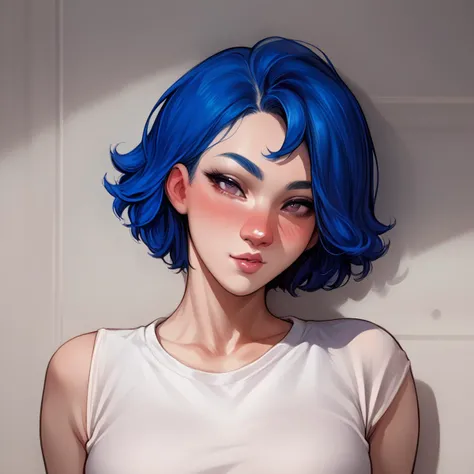 <lora:NSEmilyStardew:1> NSEmilyMisc, blue hair, purple eyes, lipstick, short hair <lora:AromaSenseiXL1.1:0.7> lips, nose, blush, makeup, realistic, source_anime, score_9, score_8_up, score_7_up, score_6_up, source_anime