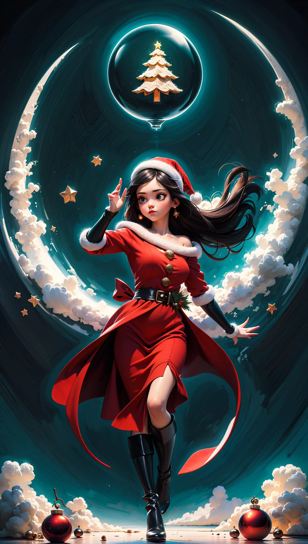 masterpiece,best quality,ultra high res,visually stunning,beautiful,(abstract art:1.3),1girl,sorceress,dark theme,(wearing christmas clothes,magic in the air),<lora:EnvyFantasyMix05:0.8>,