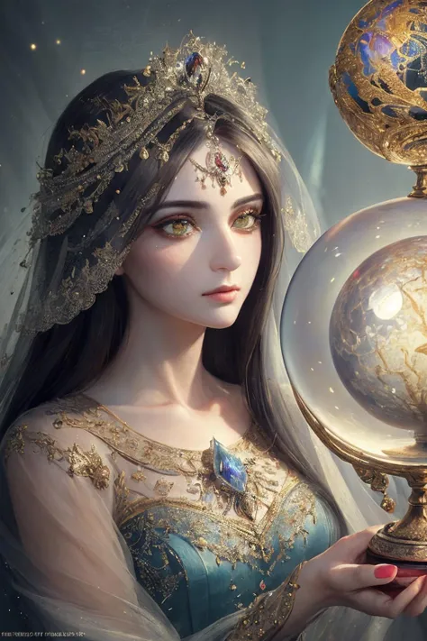 (masterpiece, best_quality, ultra-detailed, immaculate:1.3), epic, illustration, the mysterious enchantress gazes into her crystal ball.  <lora:envyfantasymix05-envy_fantasy_mix_05_-_v1.0:0.3>, <lora:realistic_quality-realistic_quality_leco_-_v1.0:0.7>
