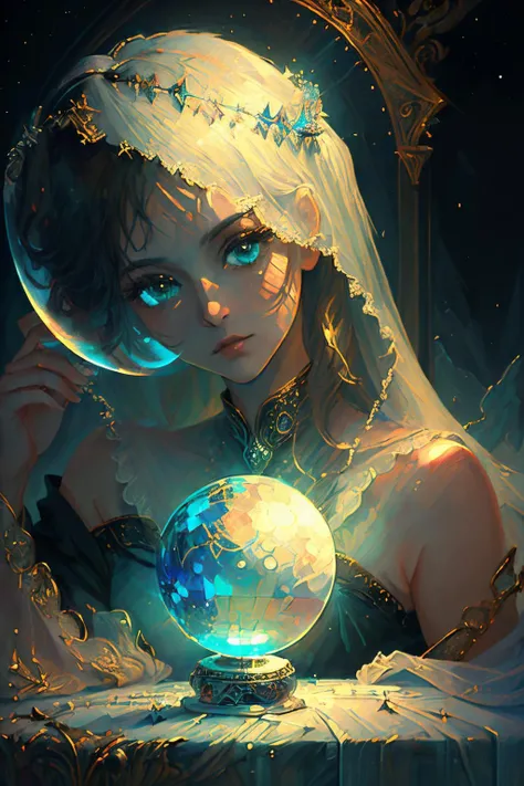 (masterpiece, best_quality, ultra-detailed, immaculate:1.3), epic, illustration, the mysterious enchantress gazes into her crystal ball. <lora:envyfantasymix05-envy_fantasy_mix_05_-_v1.0:0.7> ., <lora:realistic_quality-realistic_quality_leco_-_v1.0:0.7>