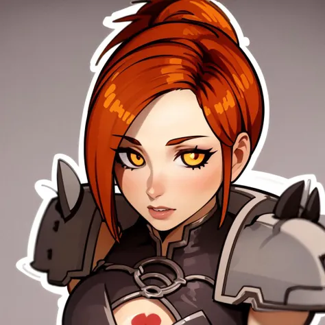 masterpiece, beautiful, (portrait), closeup, assumi,1girl, red hair, yellow eyes, red lips, (aroused), ahegao, emoji, simple background, outline, white outline, thick lineart <hypernet:Toru8pWavenChibi_wavenchibiV10a:0.8>