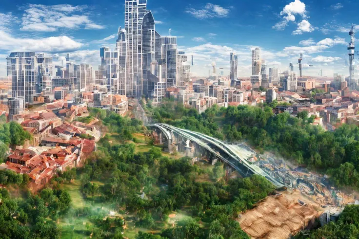 (RAW photo, 8k uhd, Analog style, Masterpiece, Best Quality, Highres:1.4), (dramatic, cinematic:1.2), BREAK,
shot of colorful hyperdetailed fantastic fantasy mysterious magic landscape, above clouds, (medieval elven fantasy (village:1.35), (steampunk:1.05) (peasant:1.15) (robots:1.1) (crowd:1.35), playing (little steampunk (girl:1.25):1.1), (farm:1.31), (lake, (river:1.14):1.15), (bridges:1.4), (waterfalls:1.35), (boat:1.4), (dock:1.1), (cliff:1.35), road, (green:1.05) valley, (flowers:1.2), (maple trees:0.65), (green:1.05) (fields:1.3), (fences:1.3), (snowy:1.17) (pines:1.1), (pink:1.0) (flowering tree:1.12):1.22), BREAK,
((mountains:1.22), (futuristic:1.15) (overgrown:1.27) (skyscrapers:1.53) (ruins:1.35), (market, water wheel, castle:1.14), (colorful houses:1.2), birds, stairs, spaceport, ((bright morning sun daylight:1.05) rainbow pure (blue:1.05) sky, glowing:1.05), starry, crescent, meteor, ((fluffy cloud:1.2), godrays, light particles:1.05), various seasons, steam, smokes:1.2), BREAK,
(photorealistic:1.2), (intricate:1.3), (light theme:1.3), (inspiring joyful atmosphere:1.2), (fabulous, fantasy, mysterious, science fiction, post-apocalypse, incredible, amazing, happy, sunny, pastoral:1.2), (hyperdetailed, absurdres:1.2), (colorful, saturated:1.4), colorful lighting, BREAK,
<lora:more_details:1>,