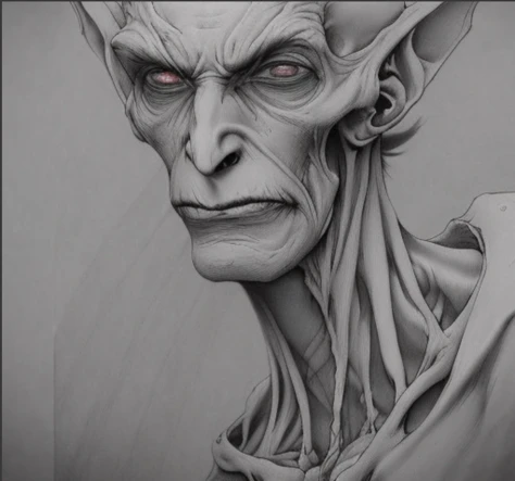 monster vampire Nosferatu hairless skin and blood vessel on head, crypt scene, detailed skin, face sharp focus, detailed eyes and pupils, intricate details and sharp, masterpiece, global illumination, real shadow, bokeh, the strain style, by Guillermo del Toro