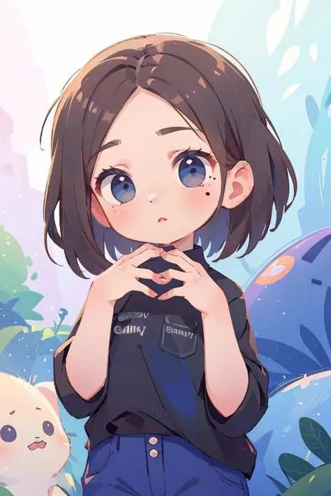 (masterpiece, best quality), 1girl, beautiful face, <lora:samsung_sam:1> samsung sam, black shirt, short hair, mole under eye, blue pants,