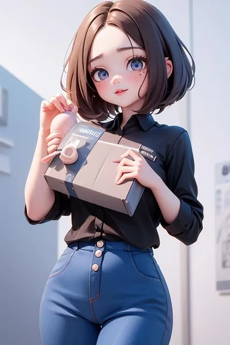 (masterpiece, best quality), 1girl, beautiful face, <lora:samsung_sam:1> samsung sam, black shirt, short hair, mole under eye, blue pants,