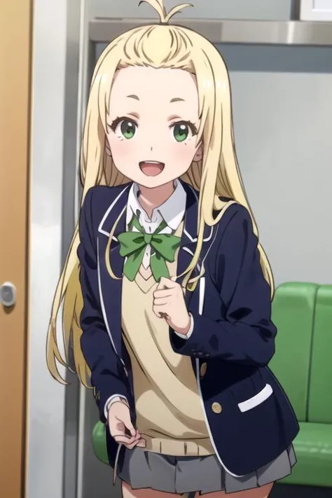 (((pixel-perfect, detail-perfect))), solo, 1girl, <lora:collette-konobi-01:0.75>, collette, school uniform, blazer, looking at viewer, smile, :d